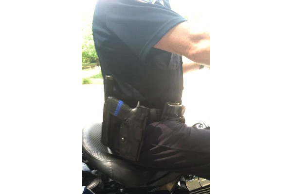 Dangerous confusion possible with blue striped firearm grip